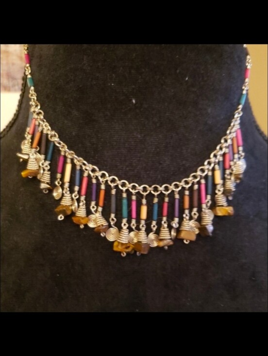 Vintage Jewelry - AMAZING TRUE VINTAGE COLORFUL boho necklace. Handmade Artisan